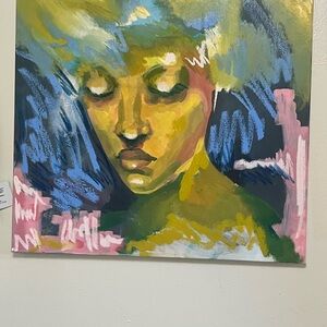 Abstract Portrait Canvas Art in Yellow and Blue